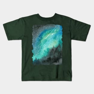 Milky Way Over Forest Watercolor Landscape Kids T-Shirt